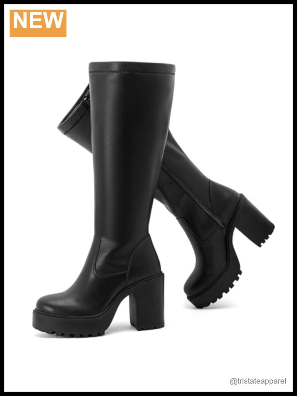 Extra Wide Calf Knee High Boots Block Heel Round Toe Faux Leather